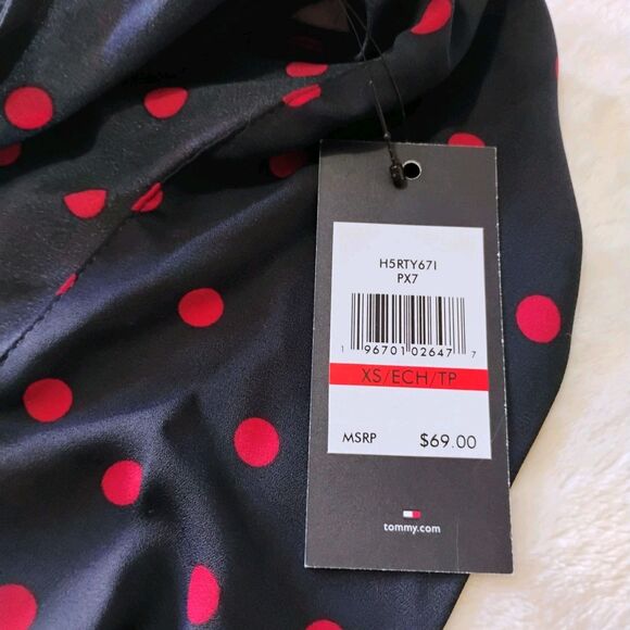 Tommy Hilfiger Navy Red Polka Dot Tie Neck Sleeveless Blouse XS Scarf NWT $69 - Picture 5 of 16